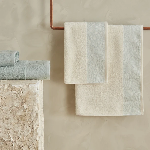 Karaca Home Edna 4 Parça Banyo/Baş Havlusu Hamam Seti Offwhite Mint ürün görseli