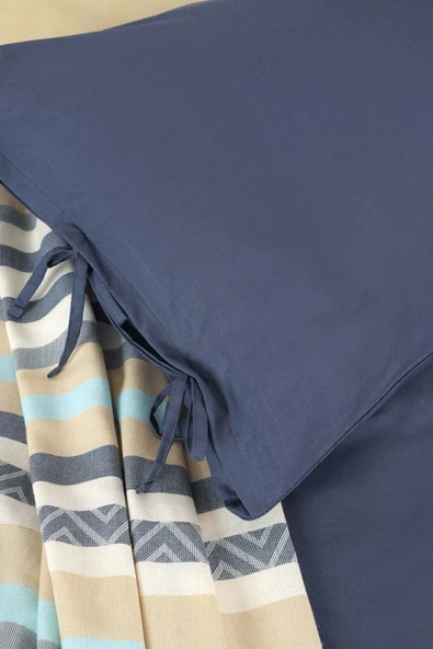 Basic Indigo-bej Çift Taraflı Çift Kişilik Nevresim Pike Takımı - Resim 11