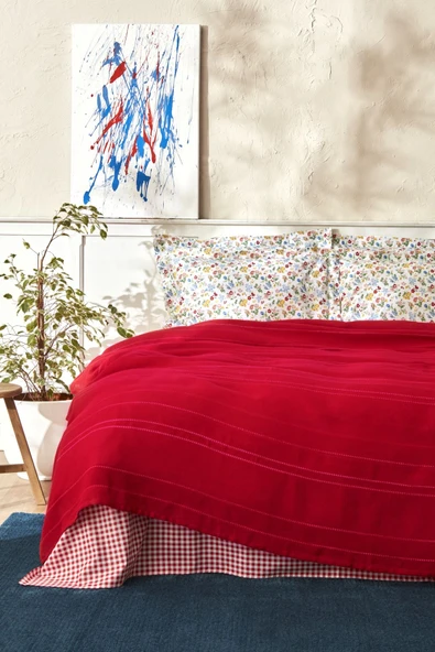 Noya %100 Pamuk Tek Kişilik Pike Takımı Kırmızı - Resim 2