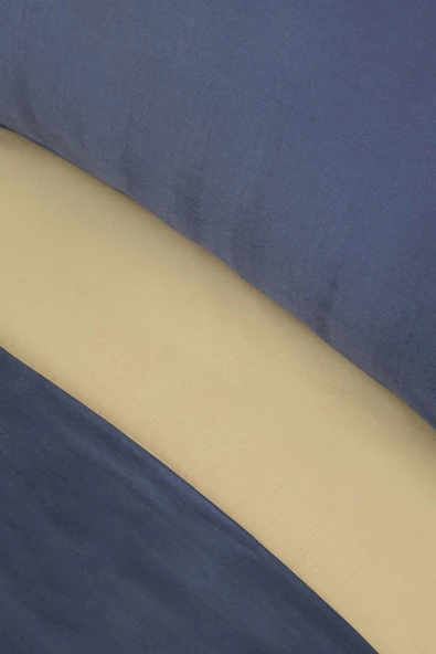 Basic Indigo-bej Çift Taraflı Çift Kişilik Nevresim Pike Takımı - Resim 10