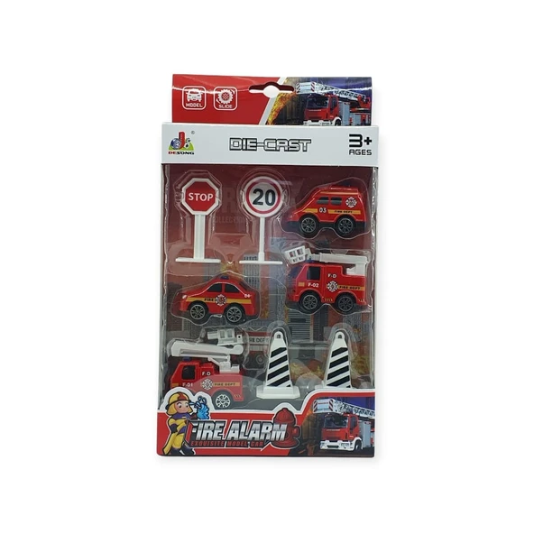 İş Makinaları 8 Parça Araç Seti - İtfaiye Seti - Resim 2