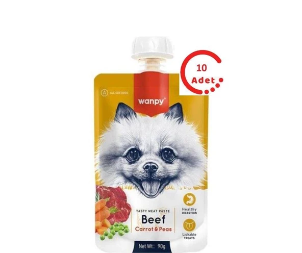 Wanpy Taze Sığır Etli&Havuçlu  Köpek Et Ezmesi 90 gr 10'lu Paket - 1