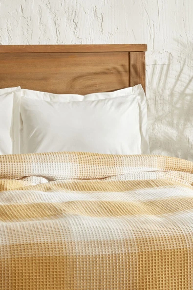 Flow Ekose Çift Kişilik Waffle Pike 200x230 cm Hardal - Resim 2