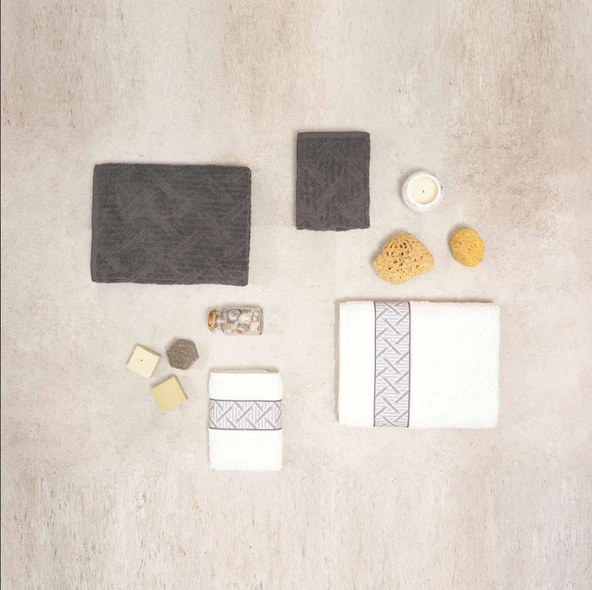Karaca Home Mencia Offwhite-Gri %100 Pamuk Hamam Seti - Resim 2