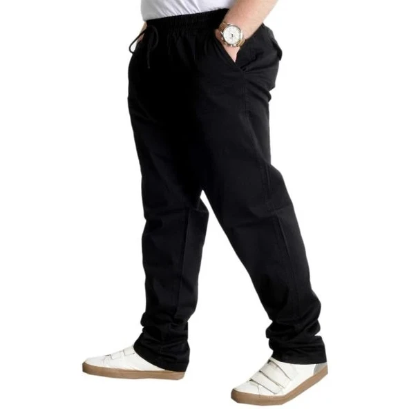 Büyük Beden Pantolon Gabardin Kargo Düz Paça Jogger Doğa 21928 Siyah - 3