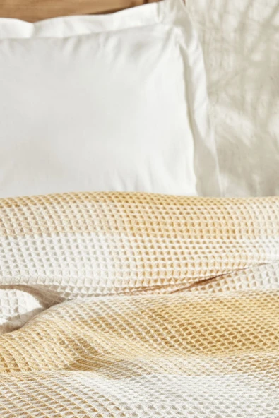 Flow Ekose Çift Kişilik Waffle Pike 200x230 cm Hardal - Resim 11