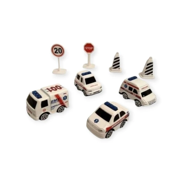 İş Makinaları 8 Parça Araç Seti - Ambulans Seti ürün görseli