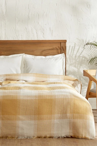 Flow Ekose Çift Kişilik Waffle Pike 200x230 cm Hardal ürün görseli