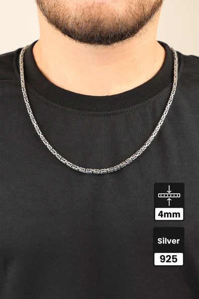 4mm Kare Kral 925 Ayar Gümüş Kolye - 1