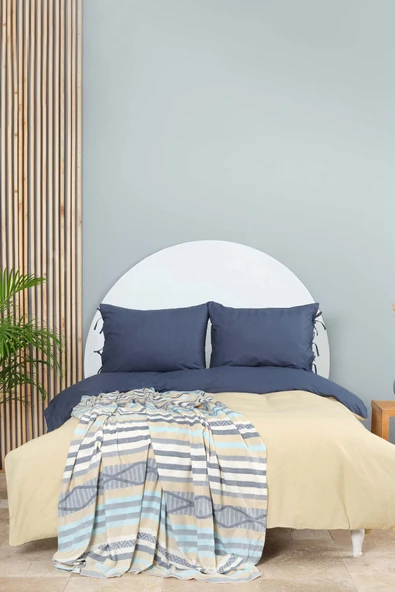 Basic Indigo-bej Çift Taraflı Çift Kişilik Nevresim Pike Takımı - Resim 8