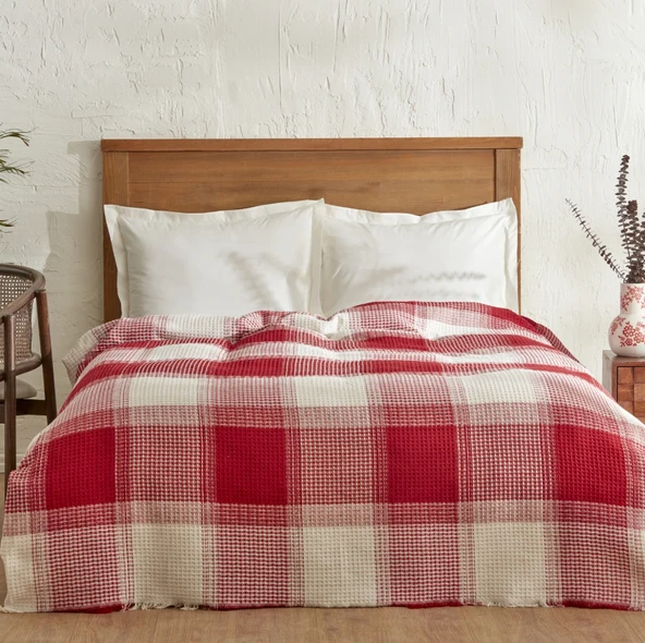 Karaca Home Flow Ekose Tek Kişilik Waffle Pike 160x230 cm Kırmızı ürün görseli