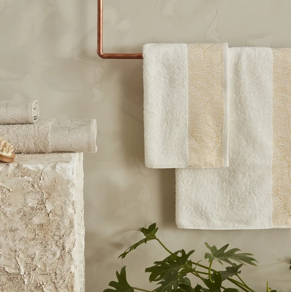 Karaca Home Edna 4 Parça Banyo/Baş Havlusu Hamam Seti Offwhite Bej - Resim 3