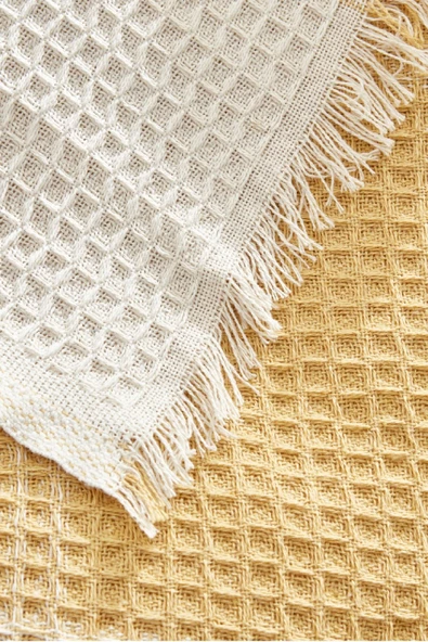 Flow Ekose Çift Kişilik Waffle Pike 200x230 cm Hardal - Resim 4