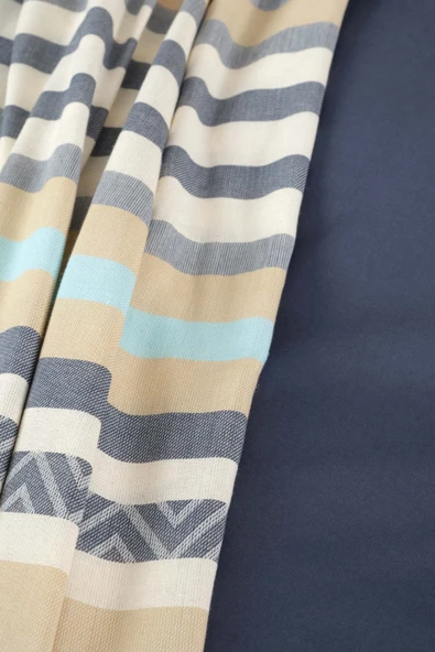 Basic Indigo-bej Çift Taraflı Çift Kişilik Nevresim Pike Takımı - Resim 5