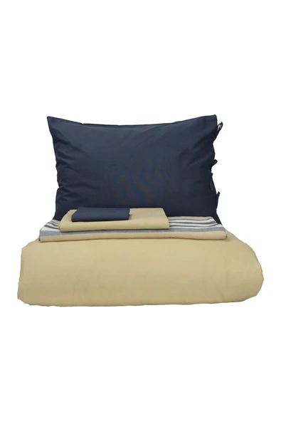 Basic Indigo-bej Çift Taraflı Çift Kişilik Nevresim Pike Takımı - Resim 6