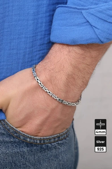 4mm Kare Kral 925 Ayar Gümüş Bileklik - 1