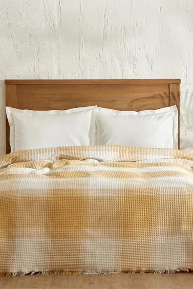 Flow Ekose Çift Kişilik Waffle Pike 200x230 cm Hardal - Resim 7