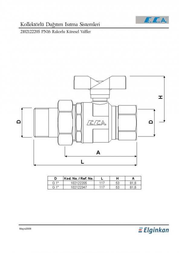 Eca 1" Rakorlu Küresel Valf 102122205 - Resim 2