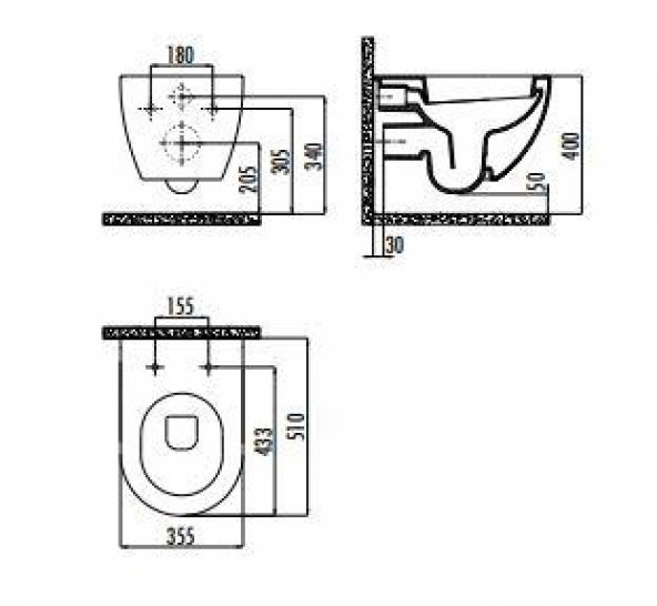 Creavit Free Asma Klozet (Basalt Mat) FE320.20000 Kapak Hariç - 2