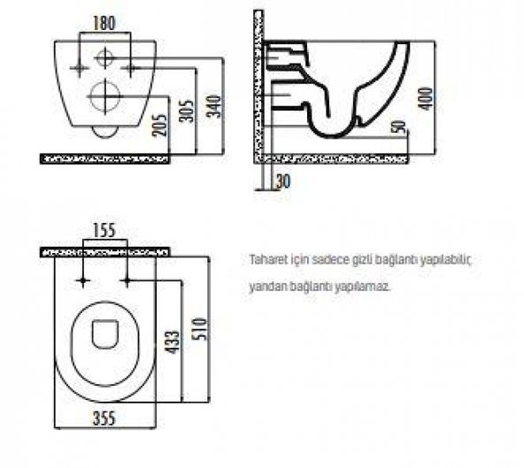 Creavit Free Rim-Off Kanalsız Asma Klozet (Mat Siyah) FE322 Kapak Hariç - 2