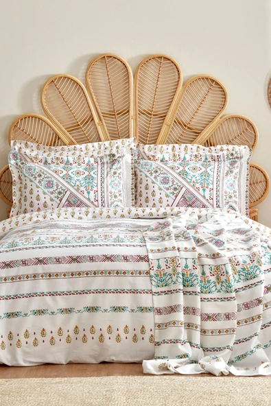 Mati %100 Pamuk Çift Kişilik Nevresim Pike Takımı Multi Color - Resim 8