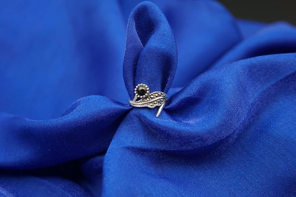 925 Ayar Kadın Gümüş Oltu Taşı Yaprak Yüzük sy00028 - Resim 4