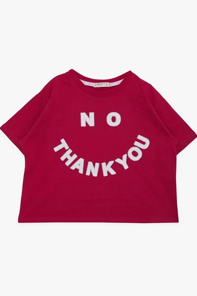 Kız Çocuk Simli Thank You Yazı Baskılı Fuşya Crop ürün görseli