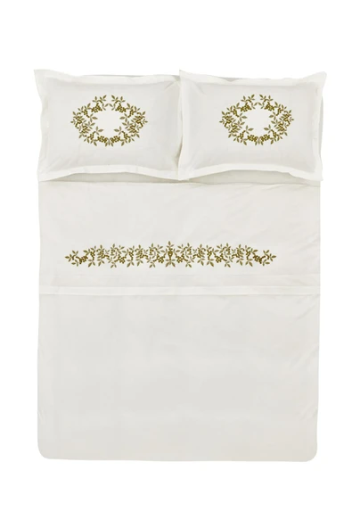 Casandra %100 Pamuk Çift Kişilik Nakışlı Nevresim Takımı Ekru - Resim 6