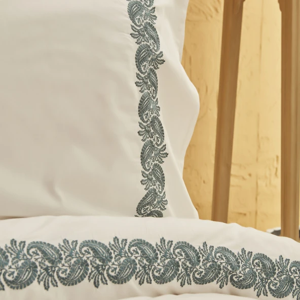 Karaca Home Firenze %100 Pamuk Çift Kişilik Nevresim Takımı Petrol - Resim 2