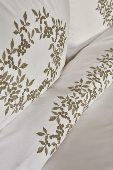 Casandra %100 Pamuk Çift Kişilik Nakışlı Nevresim Takımı Ekru - Resim 11