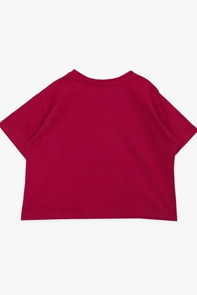 Kız Çocuk Simli Thank You Yazı Baskılı Fuşya Crop - Resim 2