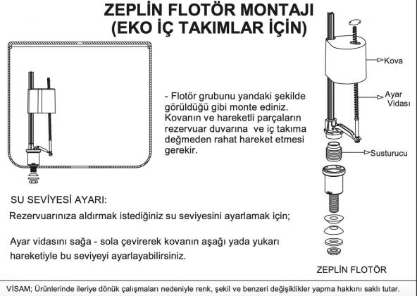 Visam Jumbo Basmalı Rezervuar İç Takım Zeplin Flotörlü 609-001 - 3