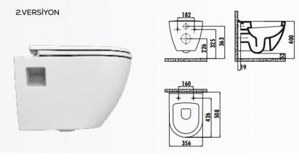 Creavit Terra Asma Klozet (Mat Siyah) Tp325.40000 Kapak Hariç - 3