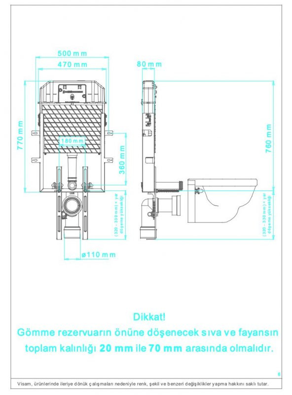 Visam Slim 80 Asma Klozet İçin Gömme Rezervuar Metal Ayaklı 110.001 - 5