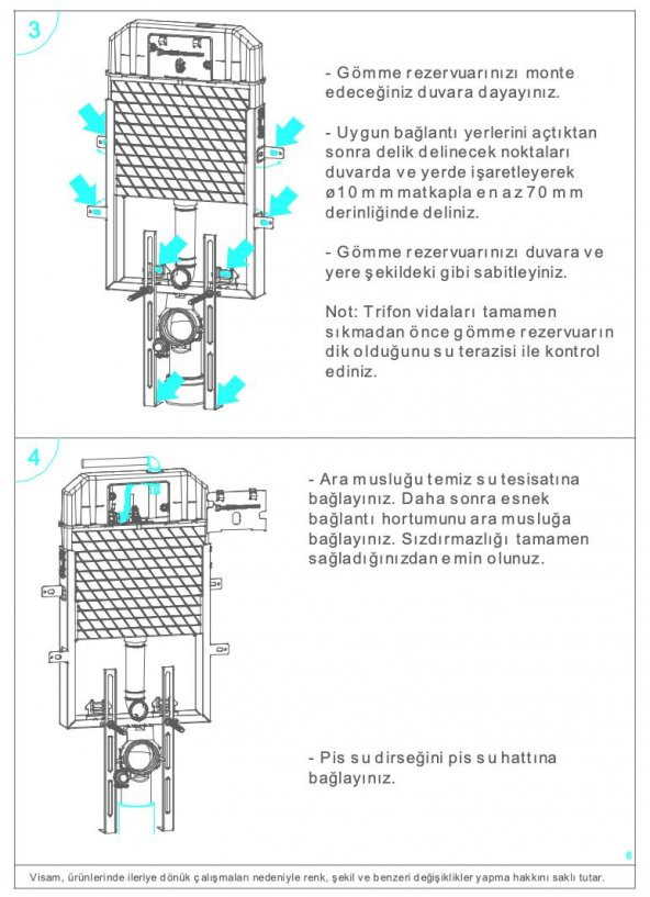 Visam Slim 80 Asma Klozet İçin Gömme Rezervuar Metal Ayaklı 110.001 - 7