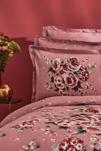 Estila Pamuk Çift Kişilik Saten Nevresim Takımı Gül Kurusu - Resim 3