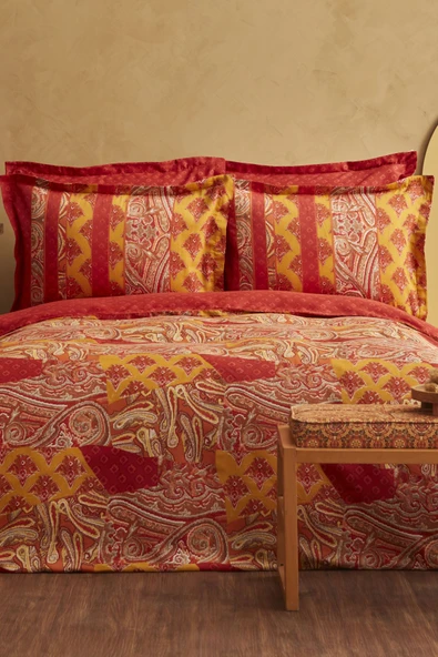 Marıs Terracotta %100 Pamuk Çift Kişilik Saten Nevresim Takımı - 8