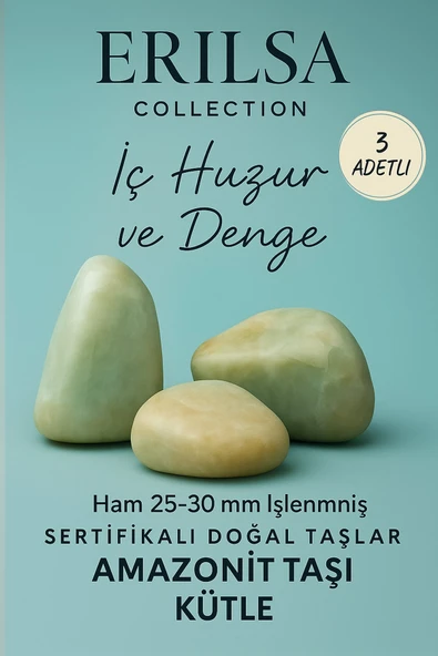Sertifikalı 3’lü Amazonit Taşı Kütle – İç Huzur ve Dengeyi Destekleyen El Taşı ürün görseli