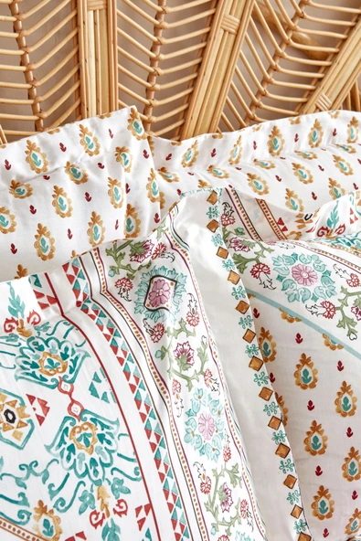 Mati %100 Pamuk Çift Kişilik Nevresim Pike Takımı Multi Color - Resim 5