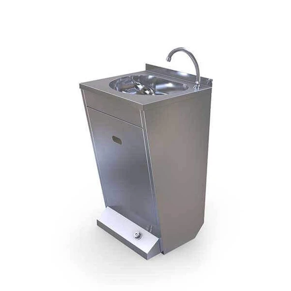 Erginoks 6EV00124 Ayaktan Kumandalı (pedallı) El Yıkama Evyesi - çift su girişli - sabun dispenserli - 50x45x85 cm