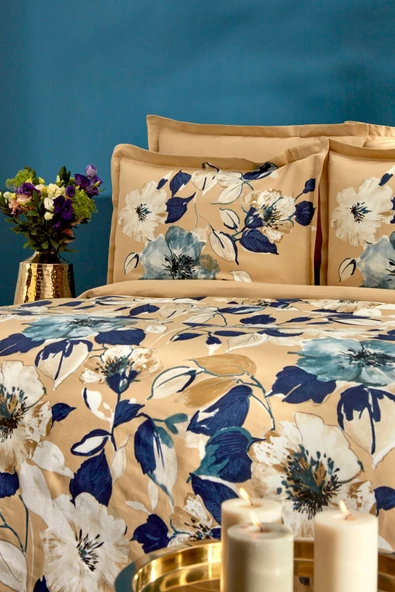 Karen %100 Pamuk Çift Kişilik Saten Nevresim Takımı Bej - Resim 5