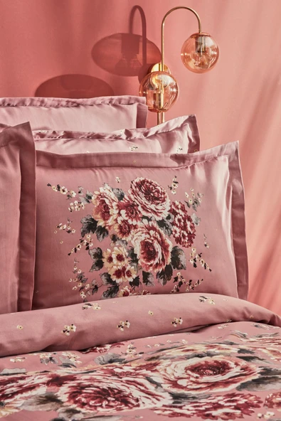 Estila Pamuk Çift Kişilik Saten Nevresim Takımı Gül Kurusu - Resim 5