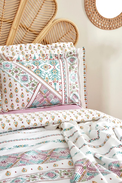 Mati %100 Pamuk Çift Kişilik Nevresim Pike Takımı Multi Color - Resim 12