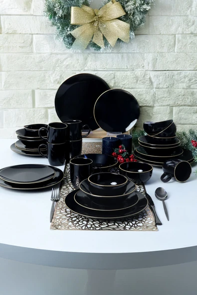 Keramika Ege Siyah Gold Yemek Takımı 30 Parça 6 Kişilik