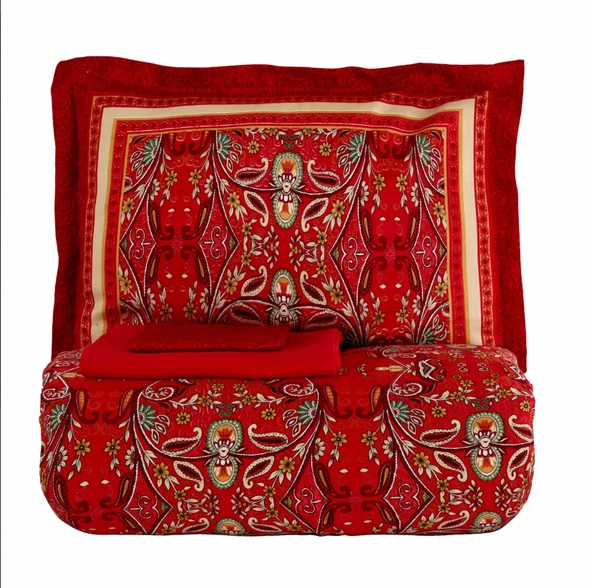 Karaca Home Dora %100 Pamuk Çift Kişilik Kumaş Saten Nevresim Takımı Kırmızı   İçerik - Resim 2