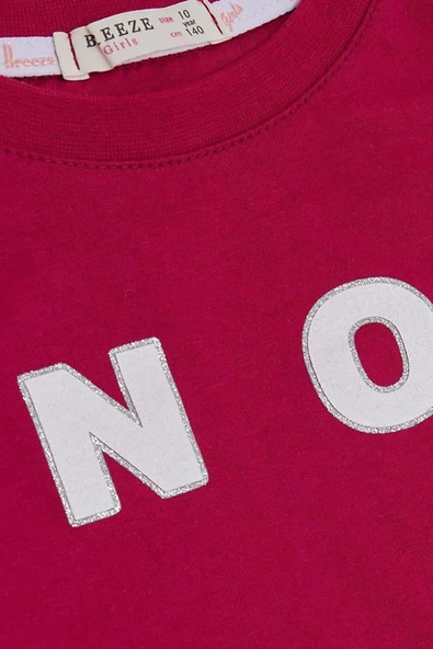 Kız Çocuk Simli Thank You Yazı Baskılı Fuşya Crop - Resim 3