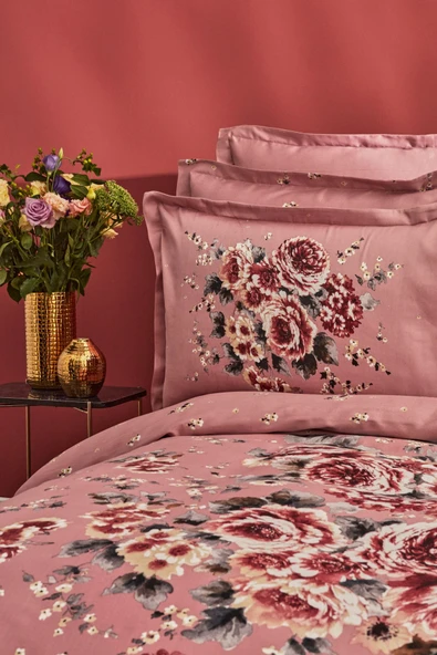 Estila Pamuk Çift Kişilik Saten Nevresim Takımı Gül Kurusu - Resim 12