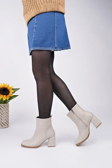 Muggo LUCİE Küt Burun Kalın Topuklu Fermuarlı Kadın Bot - 12