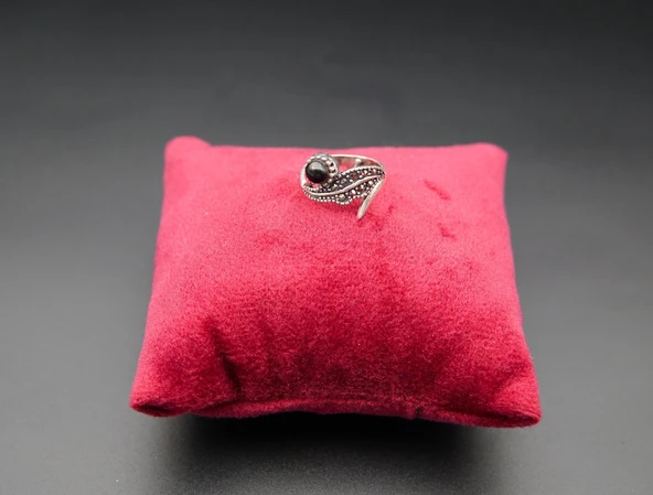 925 Ayar Kadın Gümüş Oltu Taşı Yaprak Yüzük sy00028 ürün görseli 1