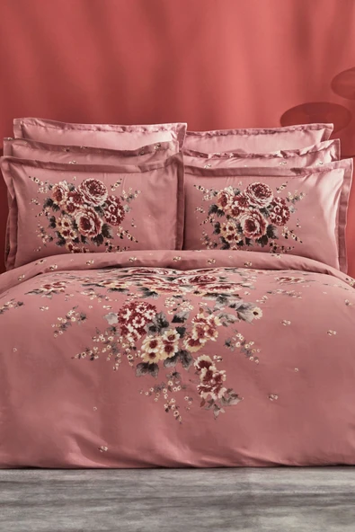 Estila Pamuk Çift Kişilik Saten Nevresim Takımı Gül Kurusu - Resim 2
